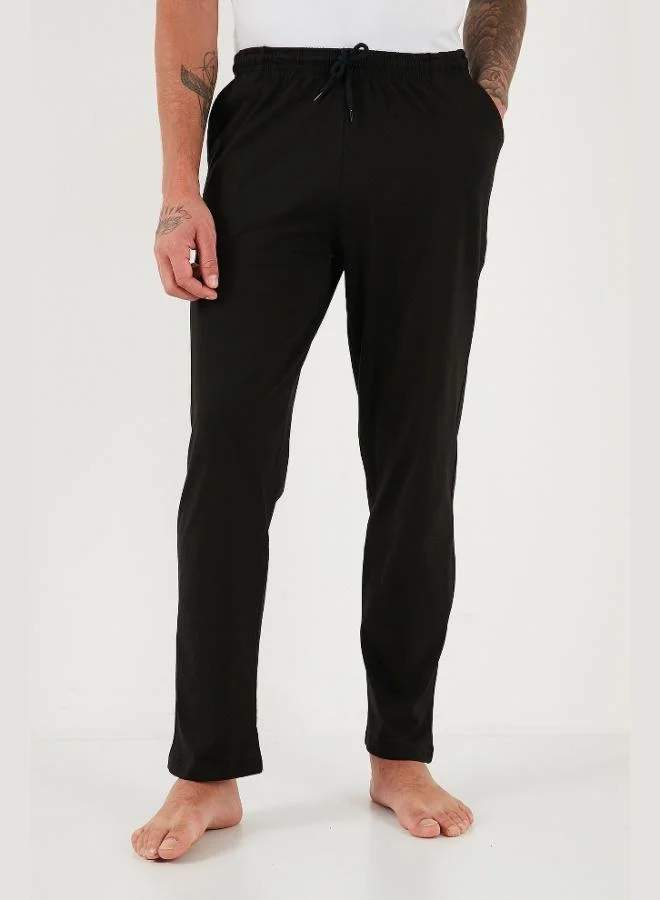 بوراتي بنطلون بيجامة رجالي قطن بوراتي بقصة عادية وخصر عادي وأرجل مستقيمة وجيوب عبوة من قطعتين